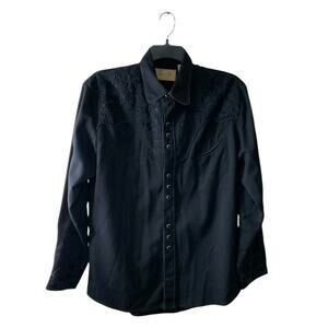 Scully Western Cowboy Shirt Mens M Embroidered Floral Pearl Snap Button Preppy